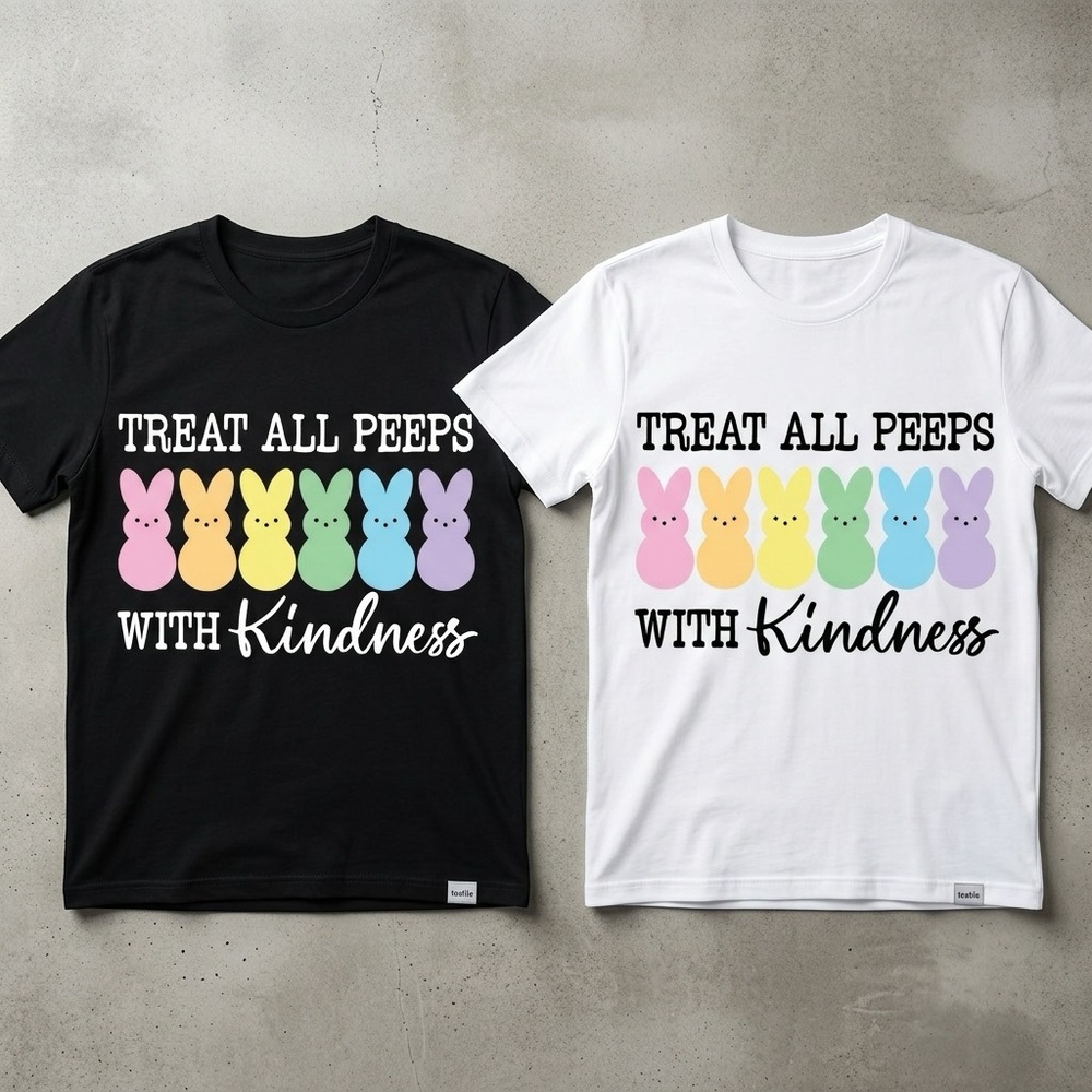 Gildan Kids Shirts - Black and White with Colorful Bunnies